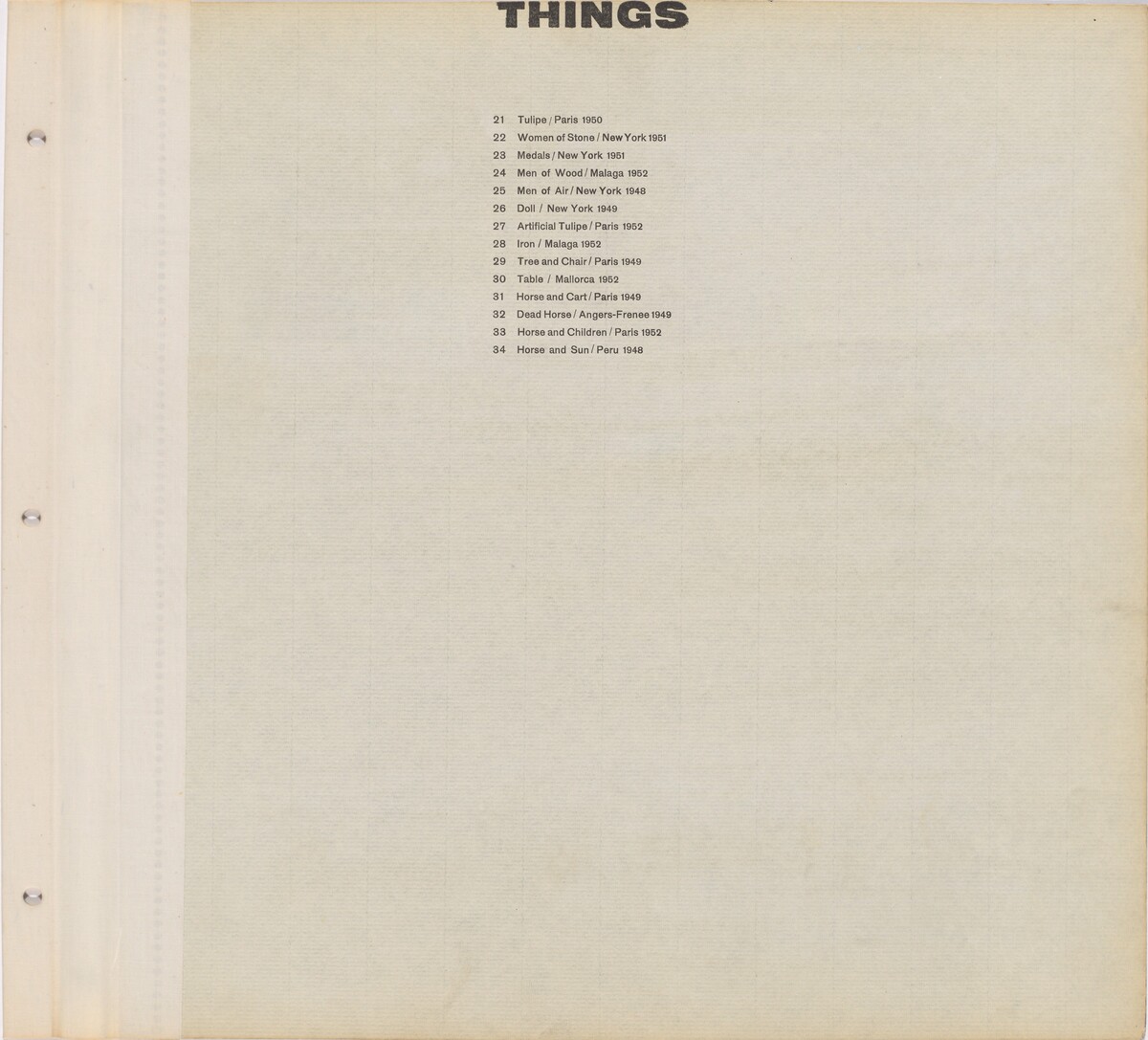 Title page for Things / Text page with illustration number by Robert Frank