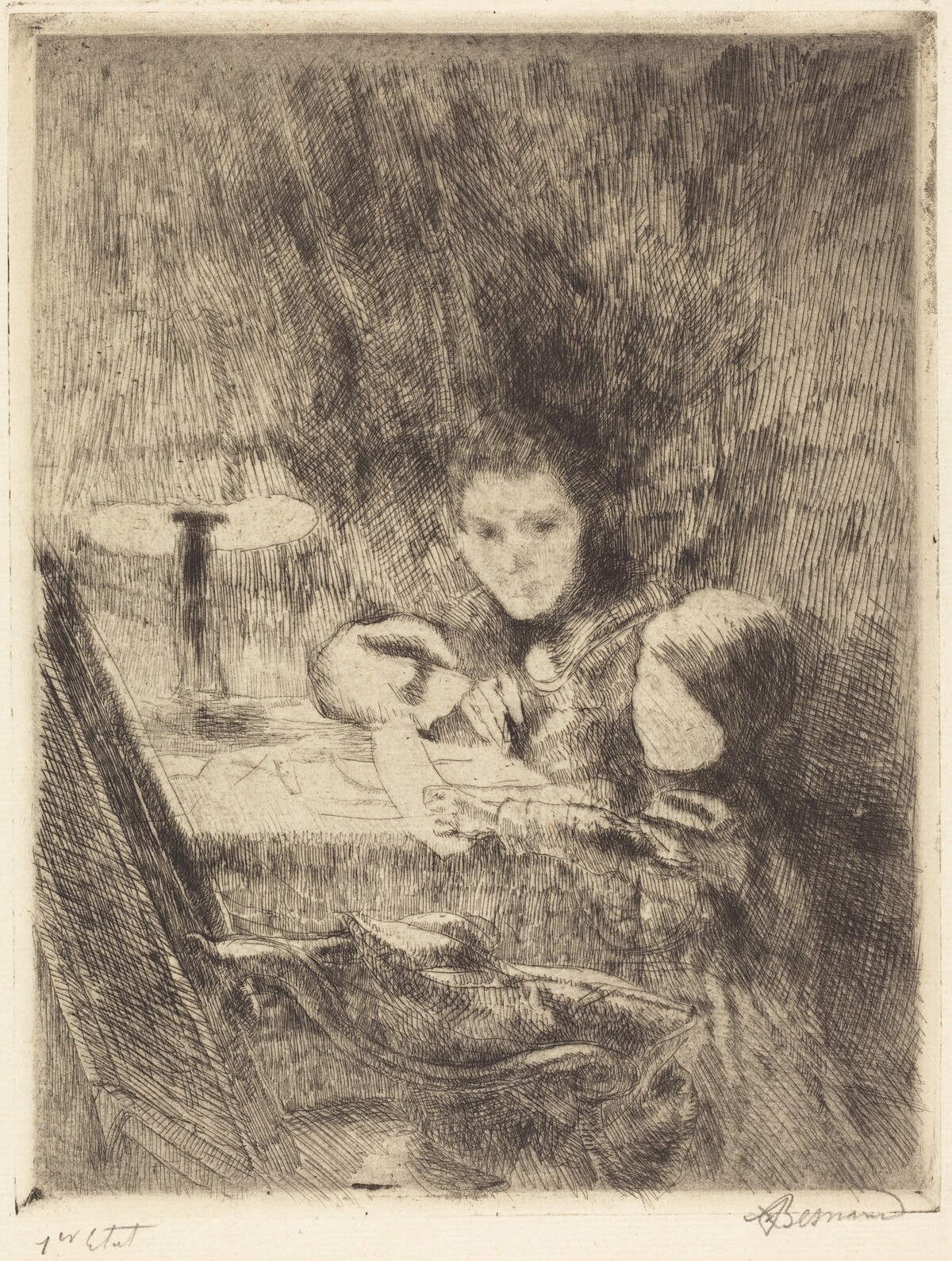 By the Lamp (Sous la Lampe) by Albert Besnard