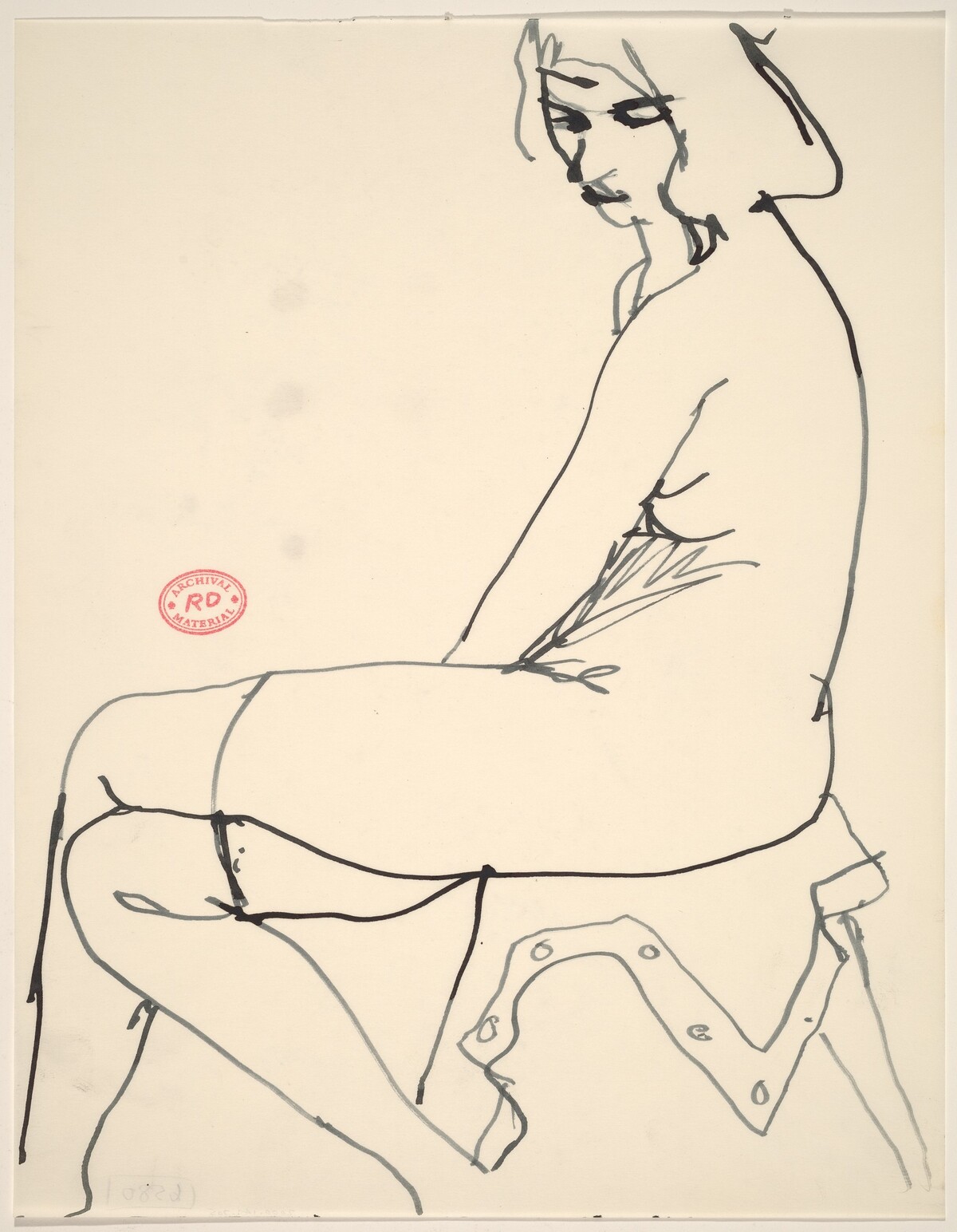 Untitled [female nude in stockings seated on draped stool] by Richard Diebenkorn