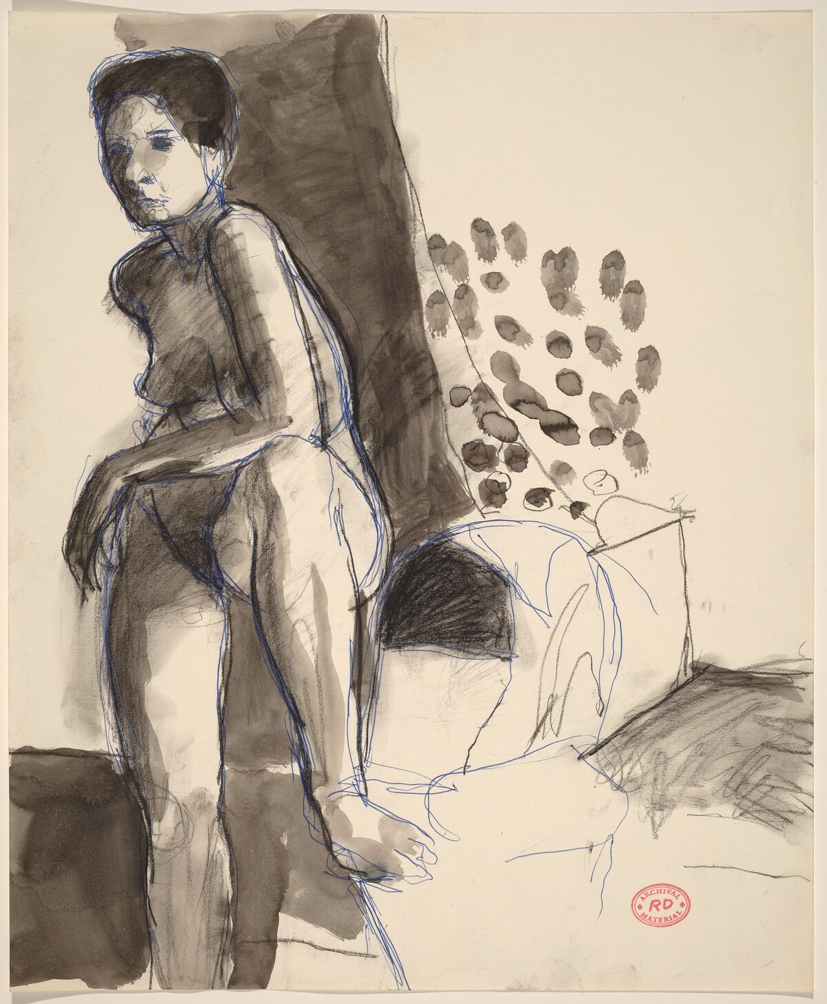 Untitled [standing nude with her left foot on a chair seat] by Richard Diebenkorn