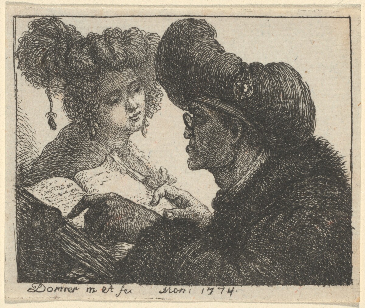 A Man in a Turban Reading to a Young Woman by Johann Jakob Dorner the Elder