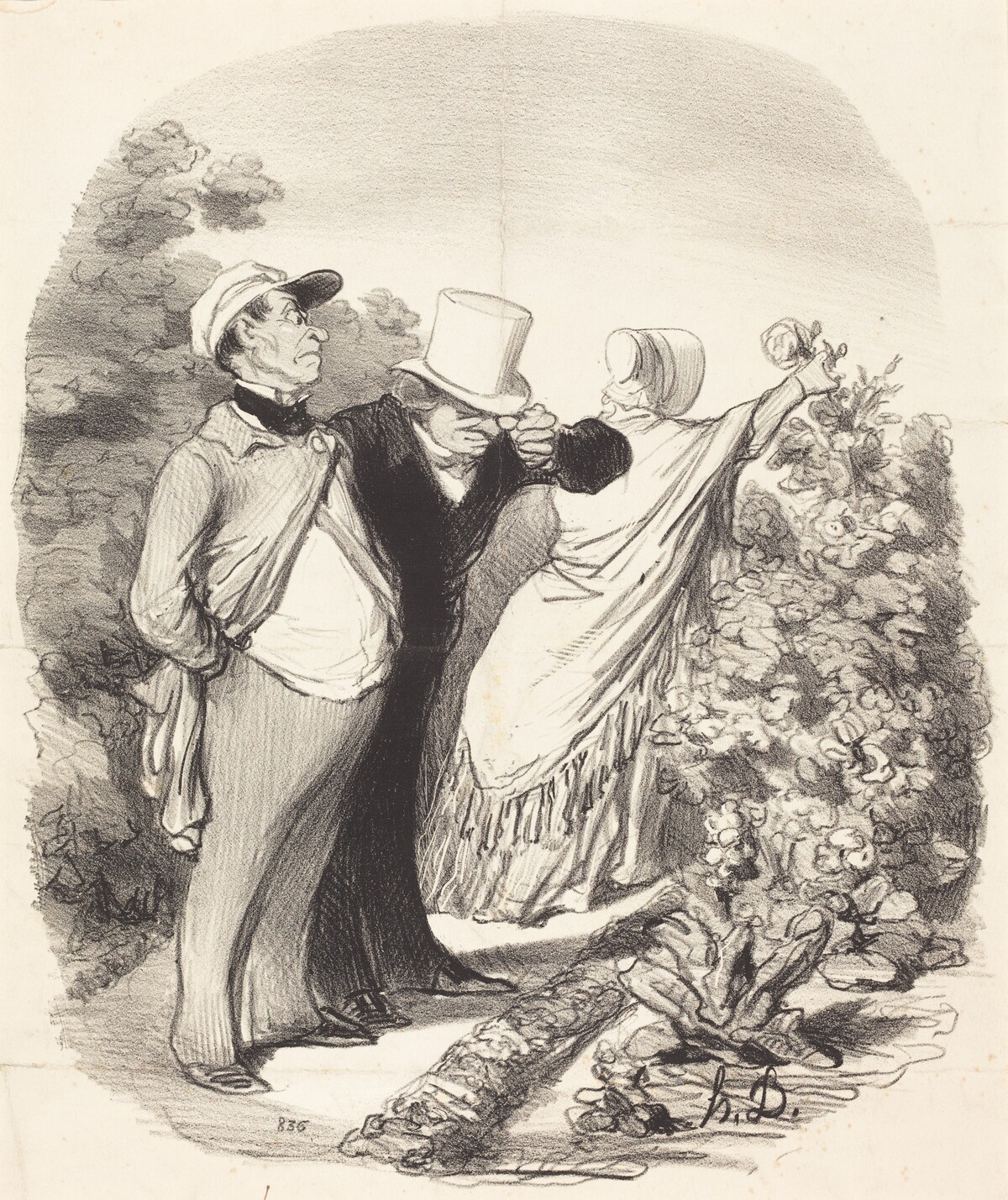 Allons bon!... voila que'elle me cueille une rose... by Honoré Daumier