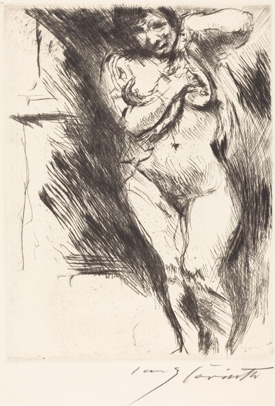 Akt mit hochgehobenem Hemd (Woman Undressing)