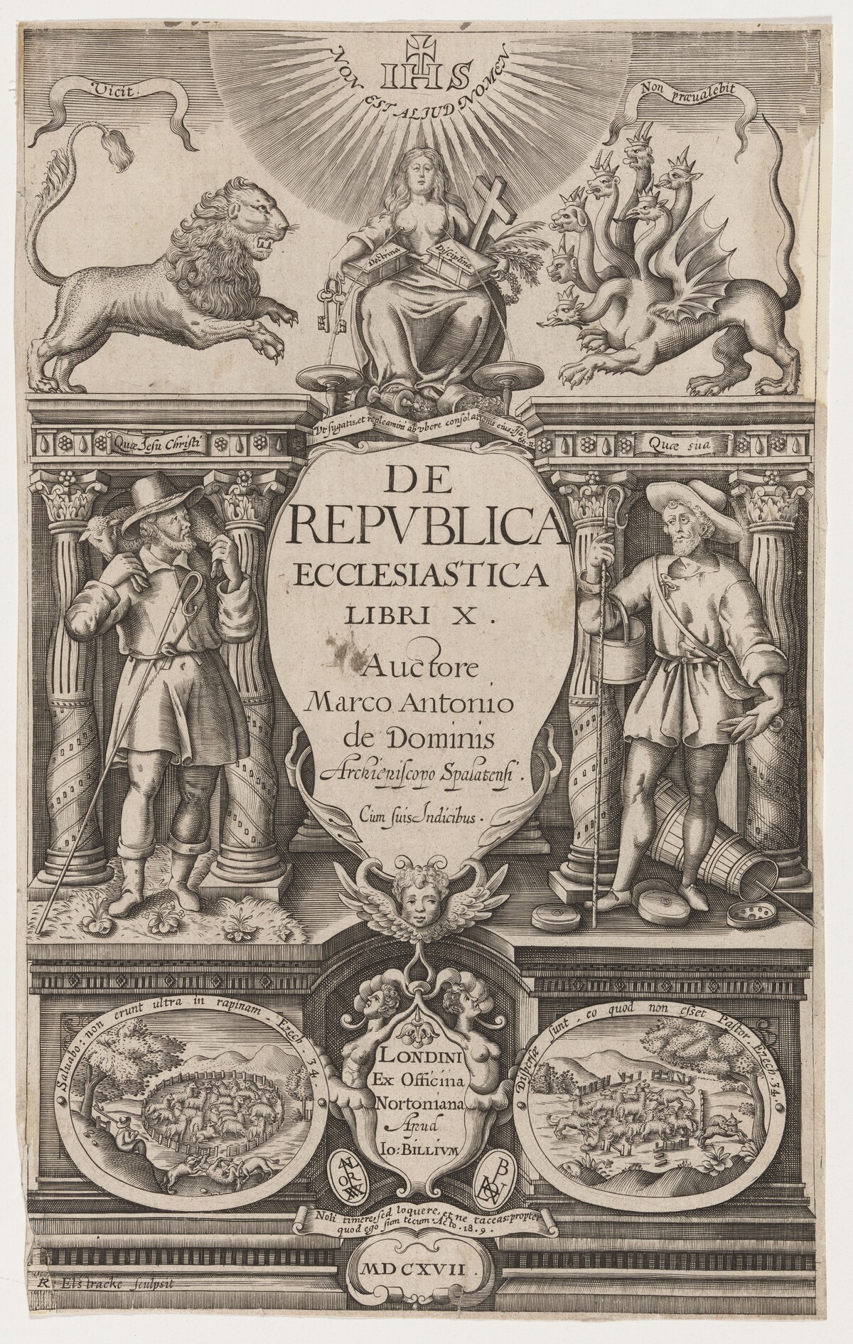 Title Page, De Republica Ecclesiatica by MarcAntonio de Dominis by Renold Elstrack