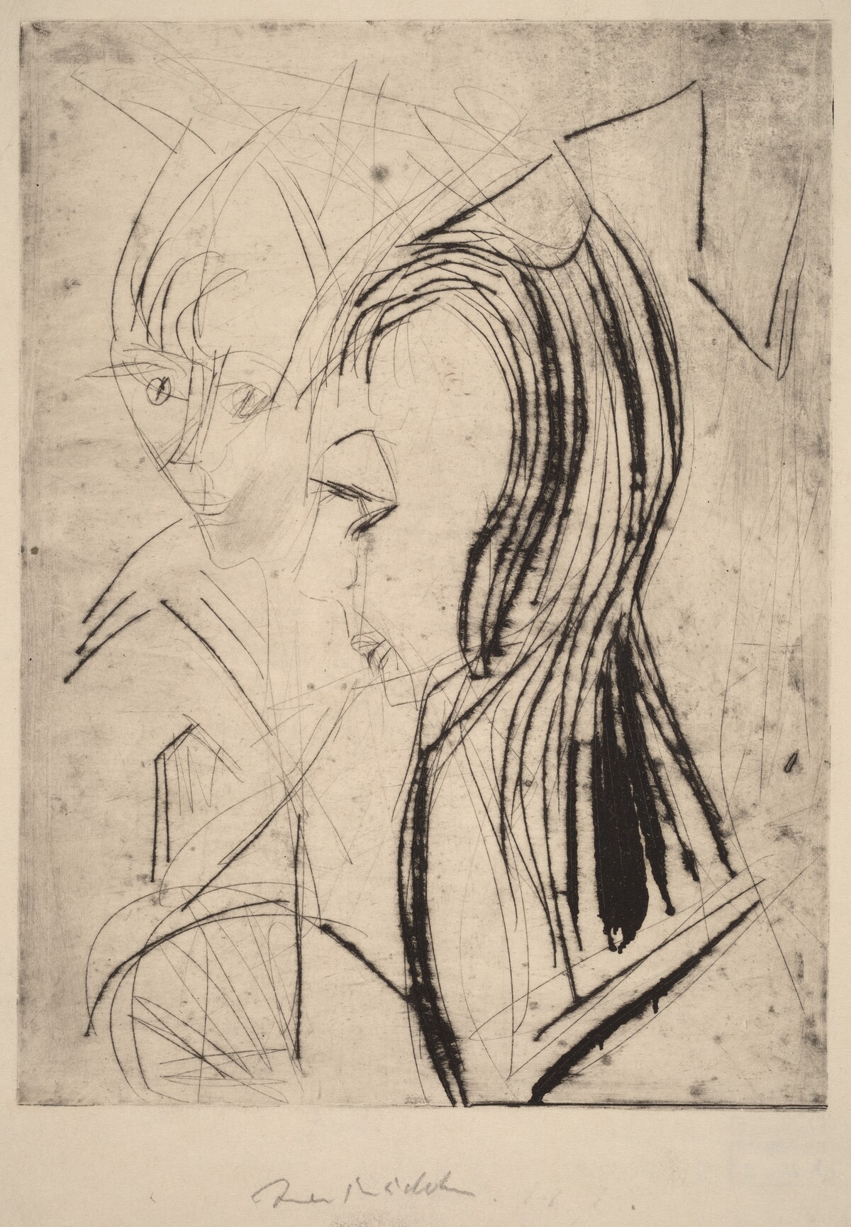 Heads of Two Girls by Ernst Ludwig Kirchner
