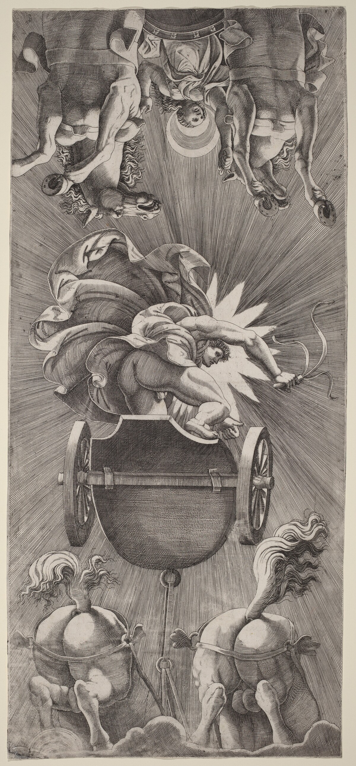 The Setting of the Sun with Chariots of Apollo and Diana by Adamo Scultori after Giulio Romano