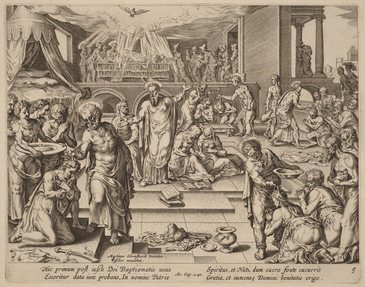 Many are Baptized by Philip Galle after Maerten van Heemskerck