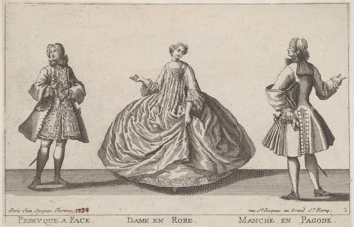 Perruque à Face/Dame en Robe/Manche en Pagode by published by Jacques Chéreau