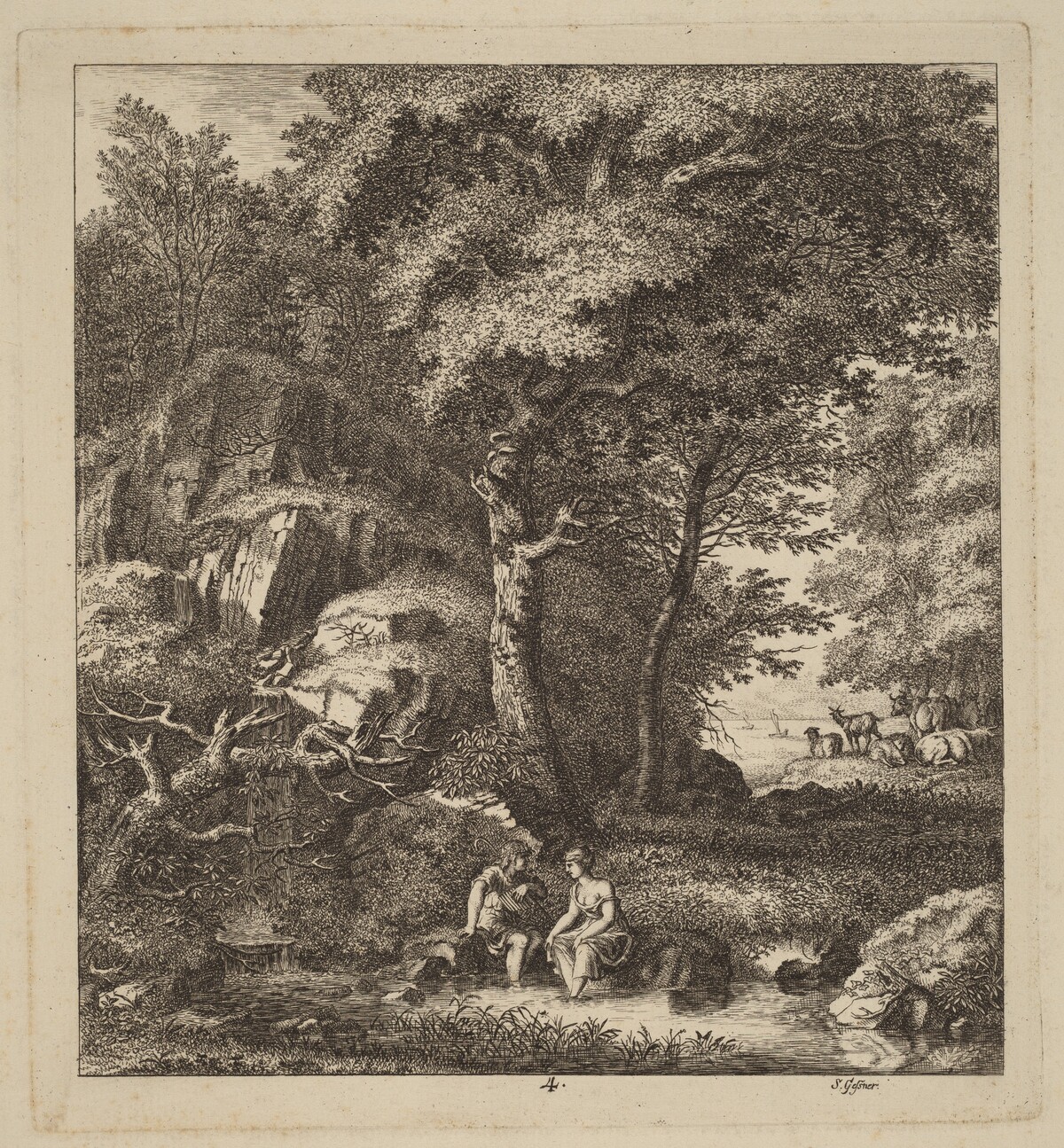 A Shepherd and a Young Woman With Their Feet in a Brook by Salomon Gessner