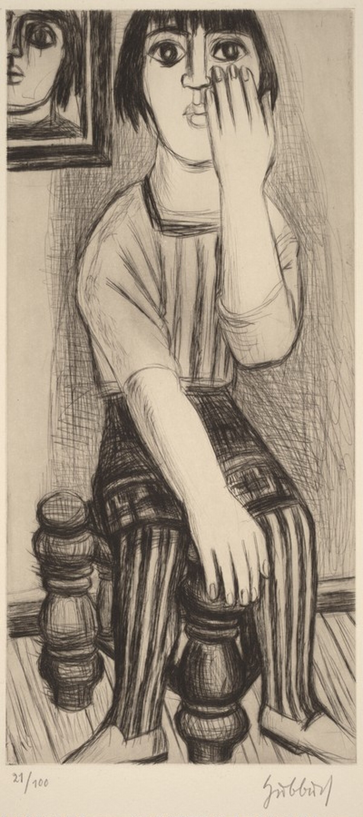 A Seated Young Woman Gesturing by Karl Hubbuch