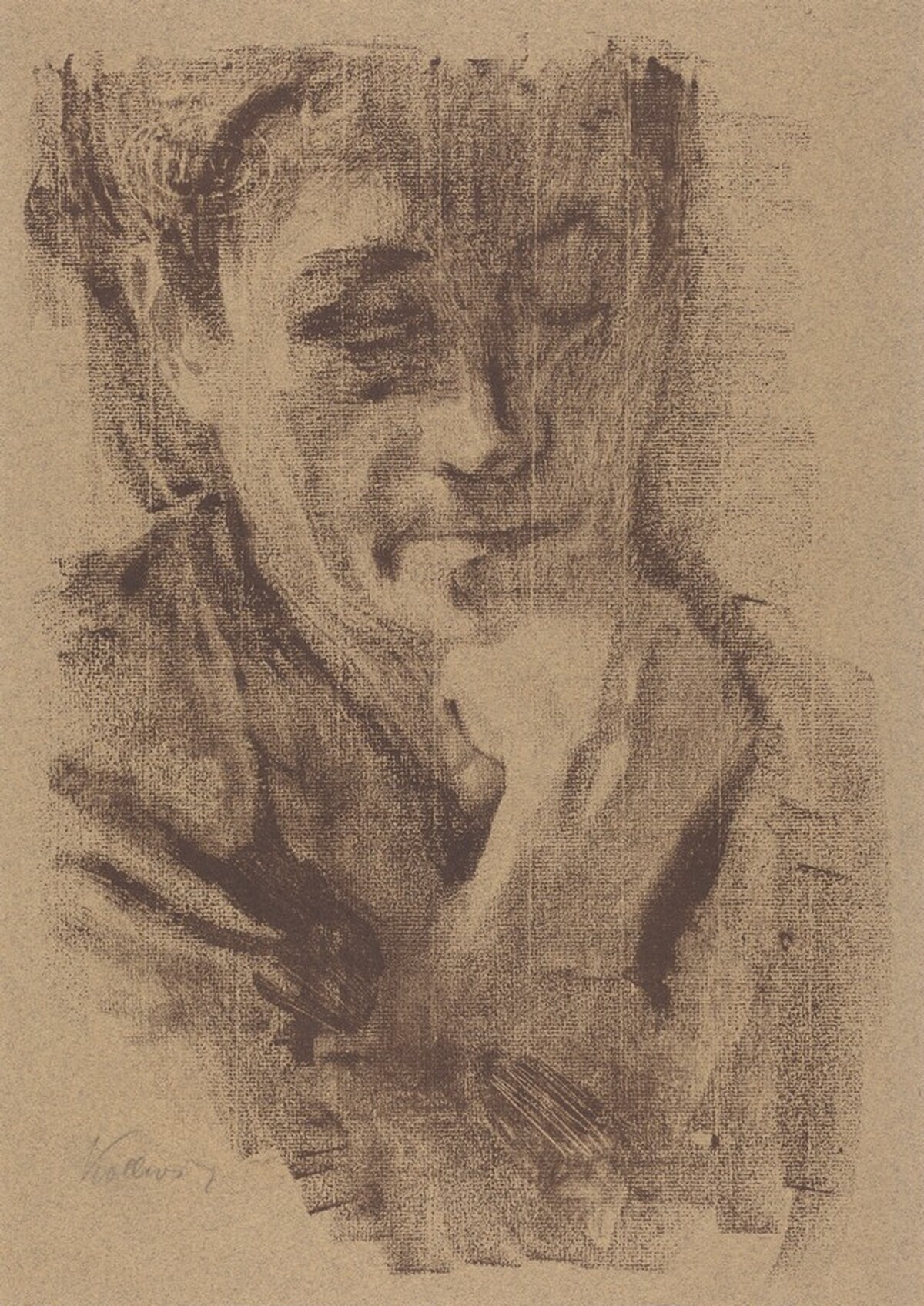Woman Resting Her Chin on Her Right Hand (Frau, das Kinn in die rechte Hand Gestutszt by Käthe Kollwitz