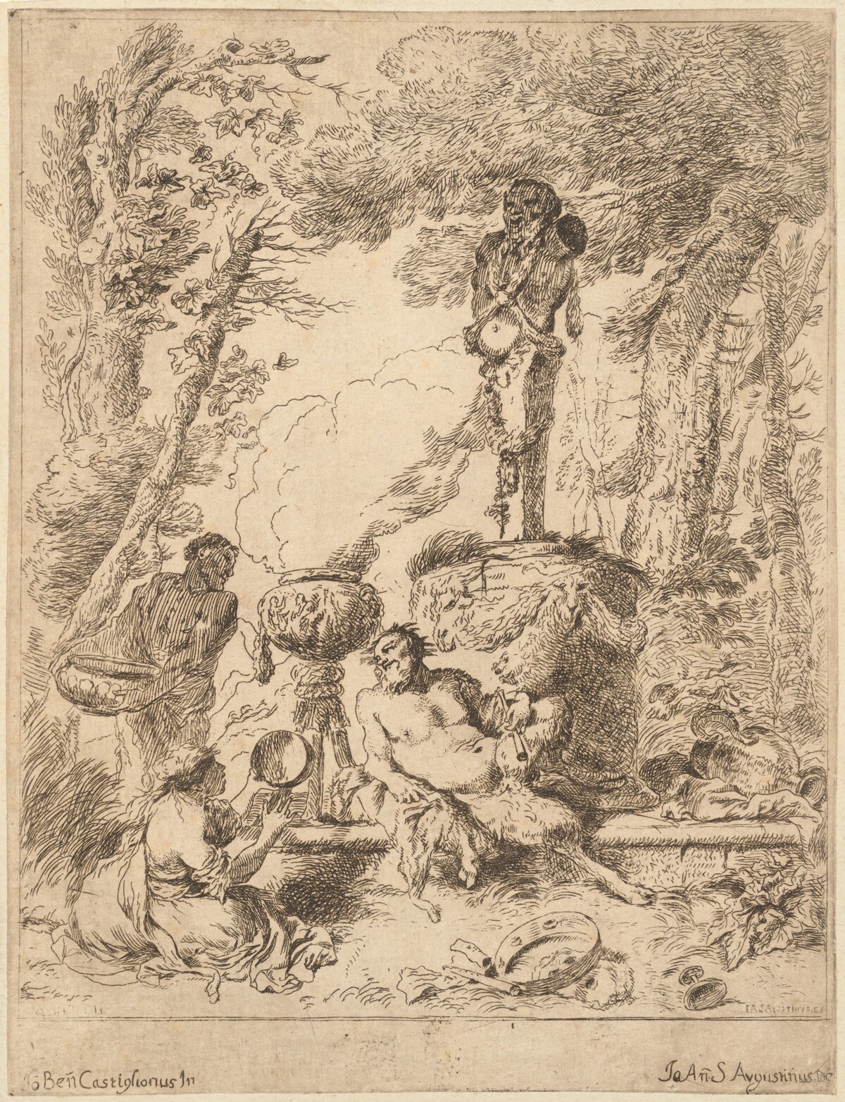 Bacchanal by a Herm by Italian 17th Century (Giovanni Santagostino?), after Giovanni Benedetto Castiglione