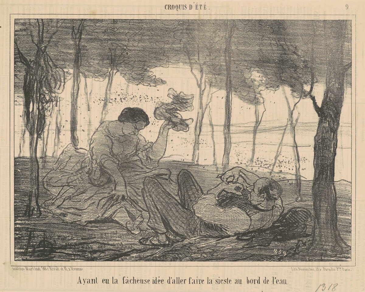 Ayant eu la facheuse idée d'aller ... au bord de l'eau by Honoré Daumier