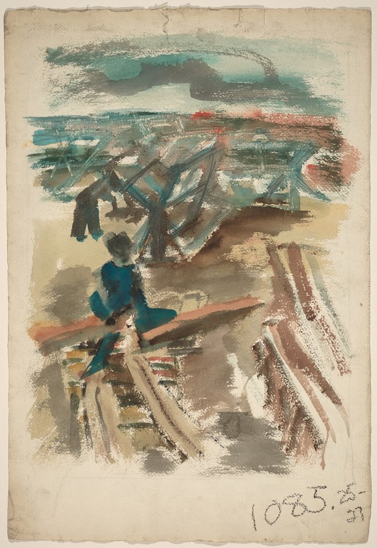 Untitled (figures with gill-net reels) [verso] by Mark Rothko