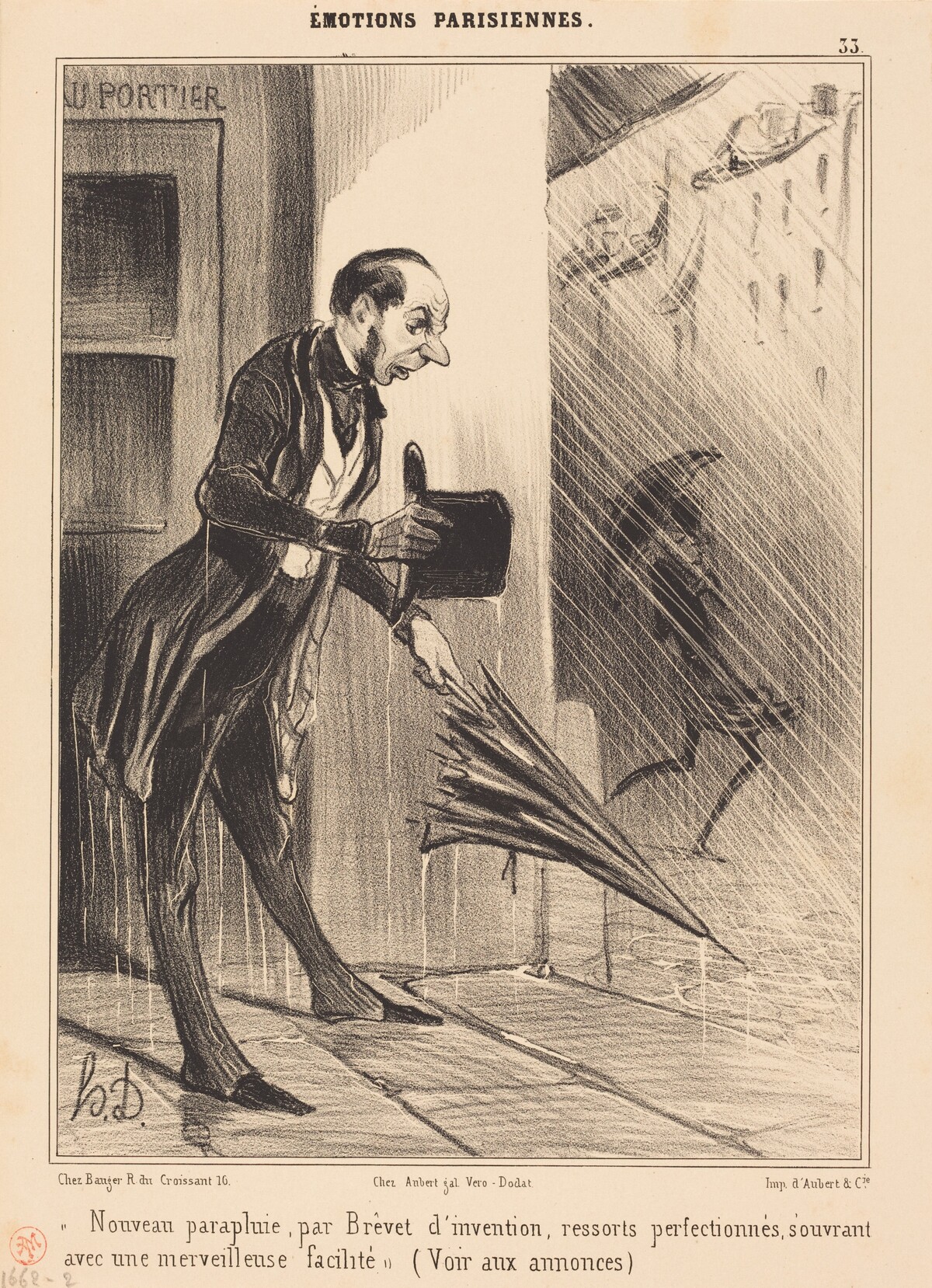 Nouveau parapluie, par Brevet... by Honoré Daumier
