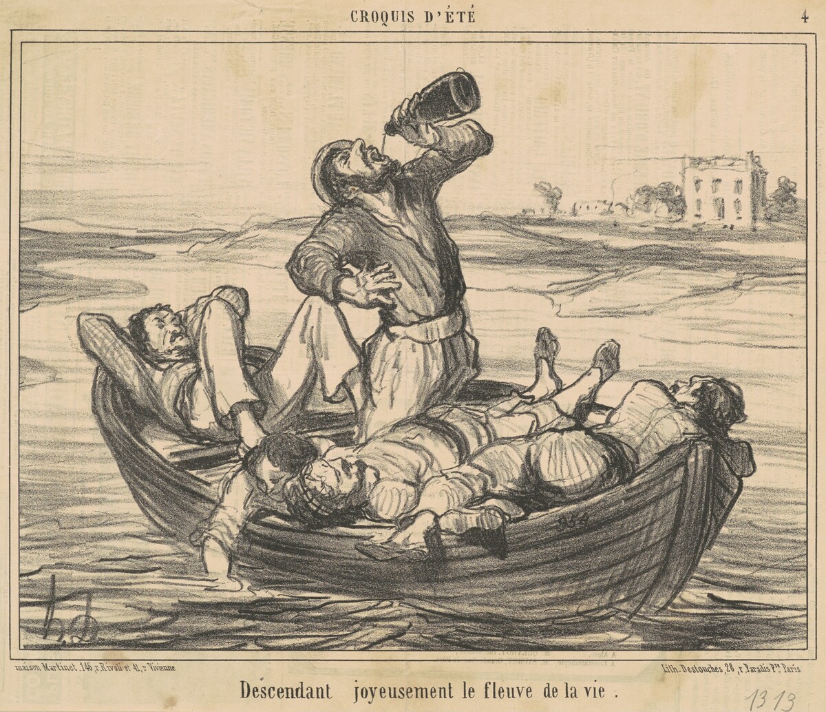 Descendant joyeusement le fleuve de la vie by Honoré Daumier