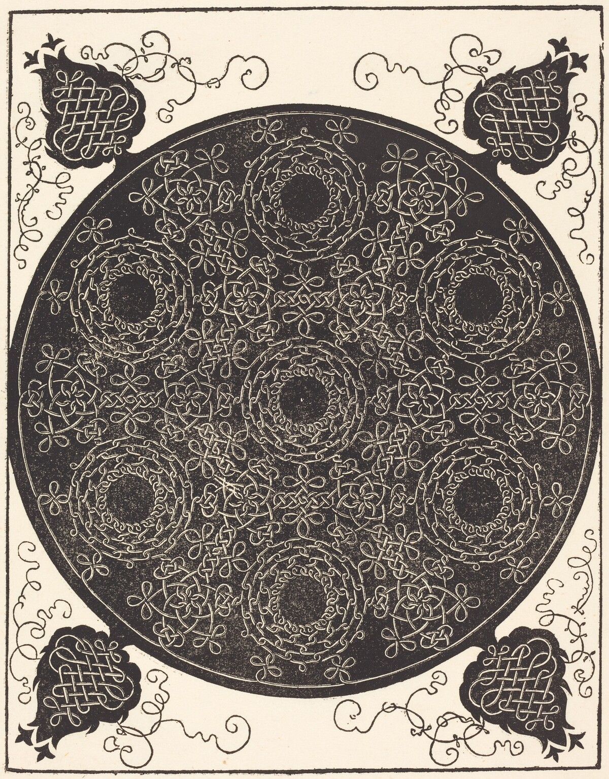 The Fourth Knot (combining seven circular groups of knots with black centers) by Albrecht Dürer