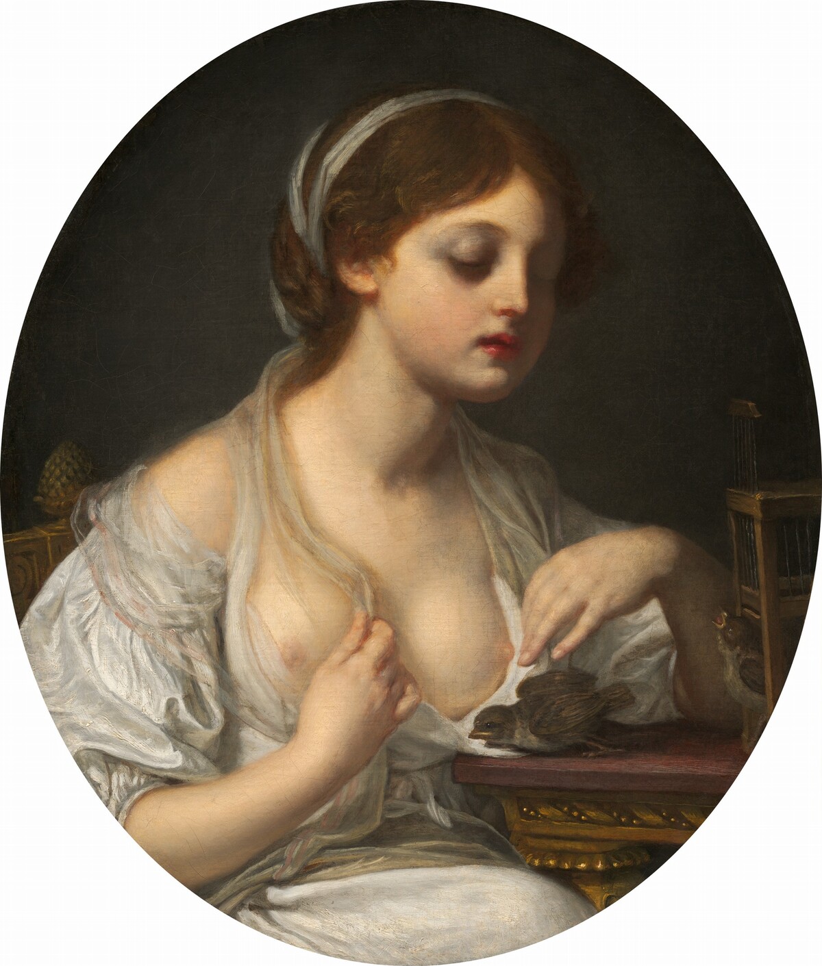 Girl with Birds by Circle of Jean-Baptiste Greuze