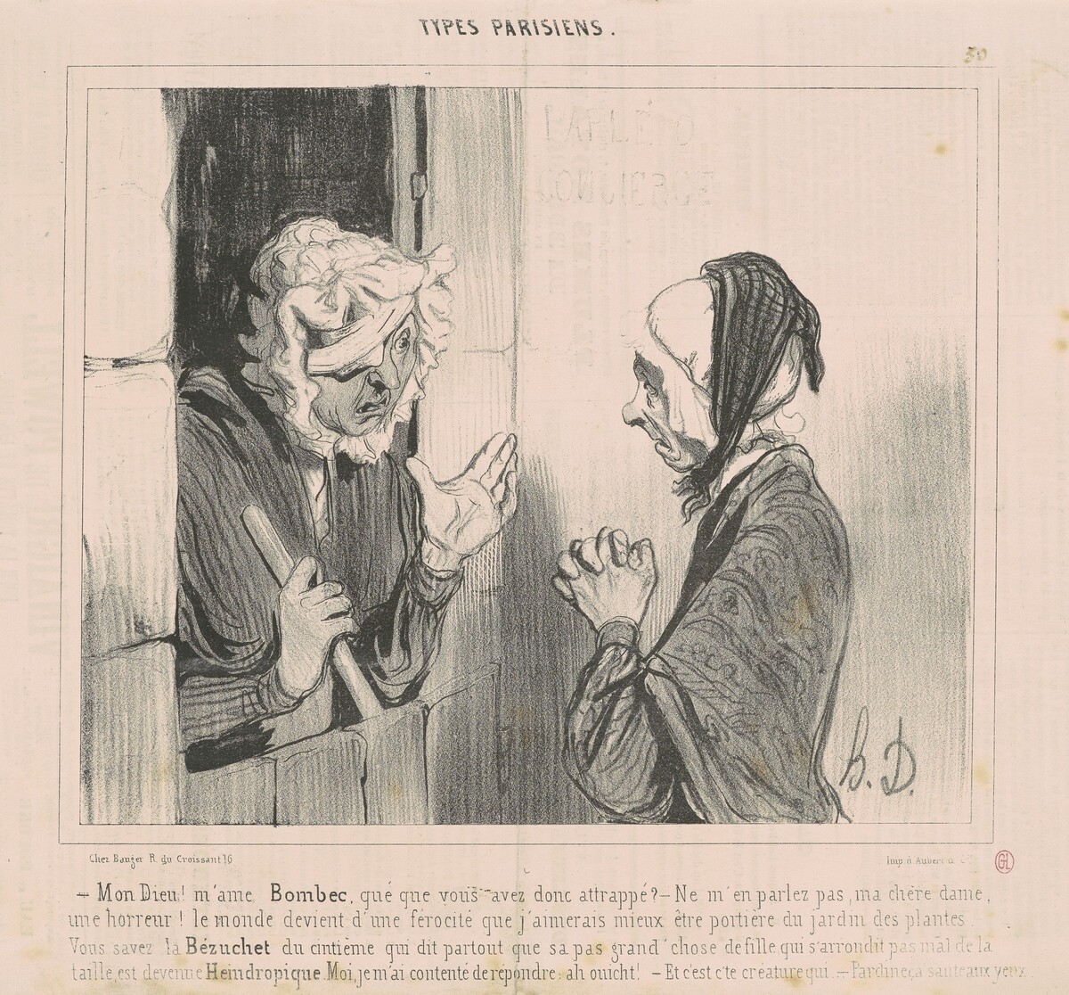 Mon dieu! M'ame Bombec qué que vous avez attrapé? by Honoré Daumier
