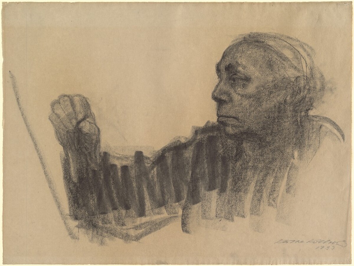 Self-Portrait of Left Profile, Drawing (Selbstbildnis im Profil nachs links, zeichnend), by Käthe Kollwitz