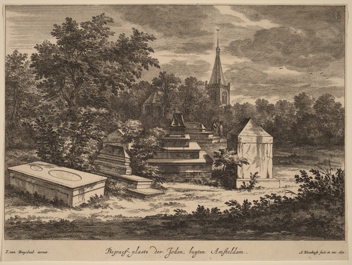Begraef-plaets der Joden, buyten Amsteldam (Jewish Cemetery outside Amsterdam) by Abraham Blooteling after Jacob van Ruisdael