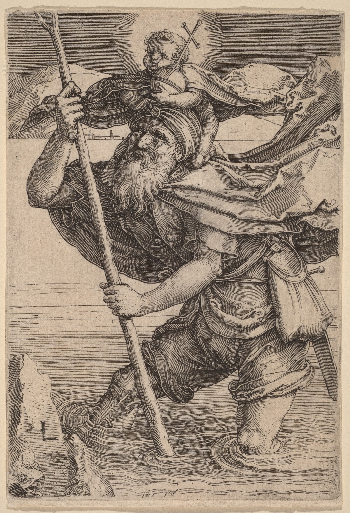 Saint Christopher Carrying the Infant Christ by Lucas van Leyden