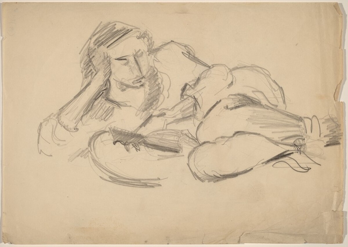 Reclining Female Reading a Book, Head Resting on Hand by Mark Rothko