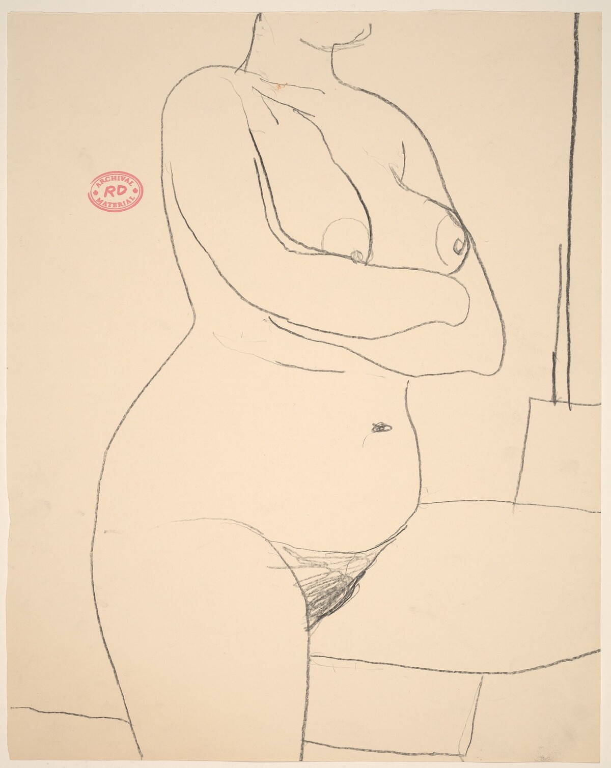 Untitled [chin to thigh view of a female nude with crossed arms] by Richard Diebenkorn