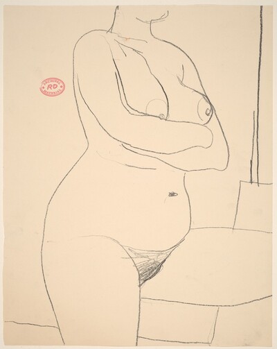 Untitled [chin to thigh view of a female nude with crossed arms]