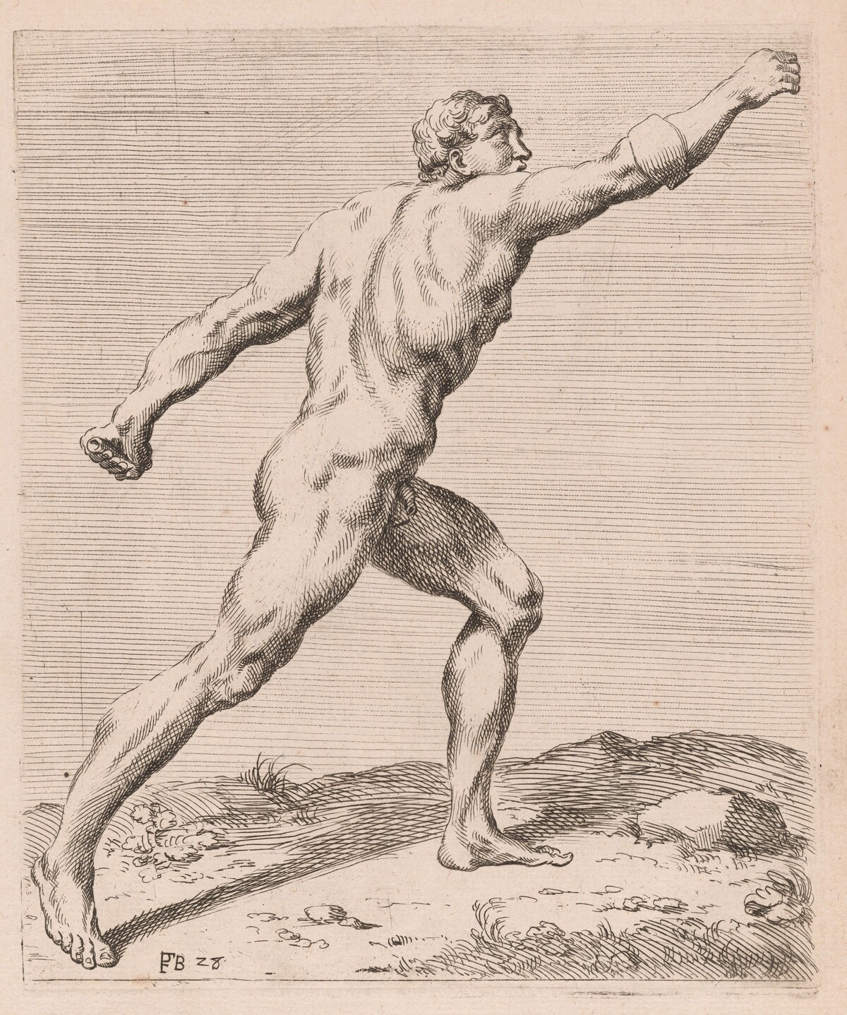 The Borghese Gladiator, side view, turned to right [plate 28] by François Perrier