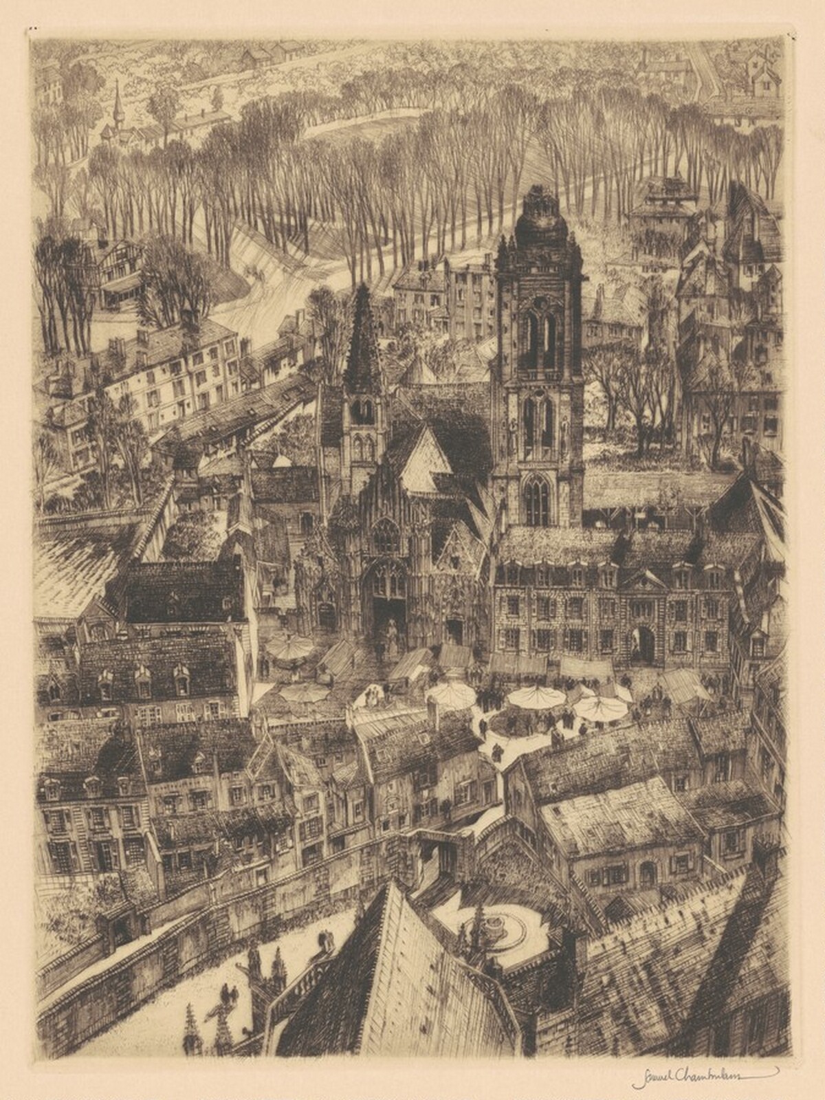 Early Morning Market, Senlis by Samuel Chamberlain