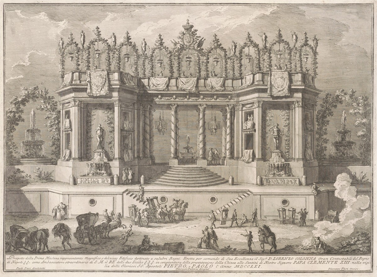 The Prima Macchina for the Chinea of 1761: The Salubrious Baths by Giuseppe Vasi, after Giuseppe Palazzi, after Paolo Posi