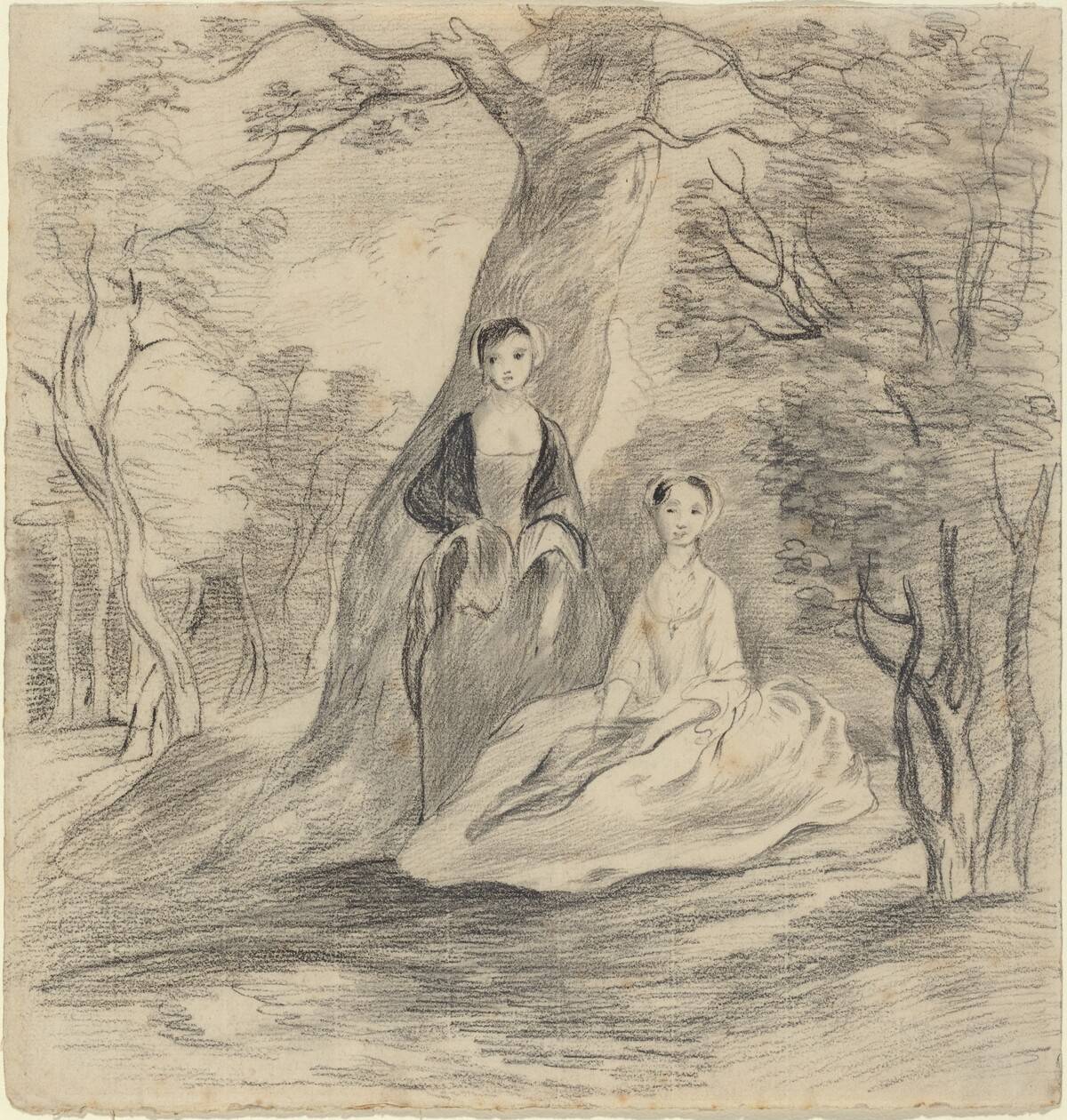 Two Girls in a Landscape by Attributed to George Frost