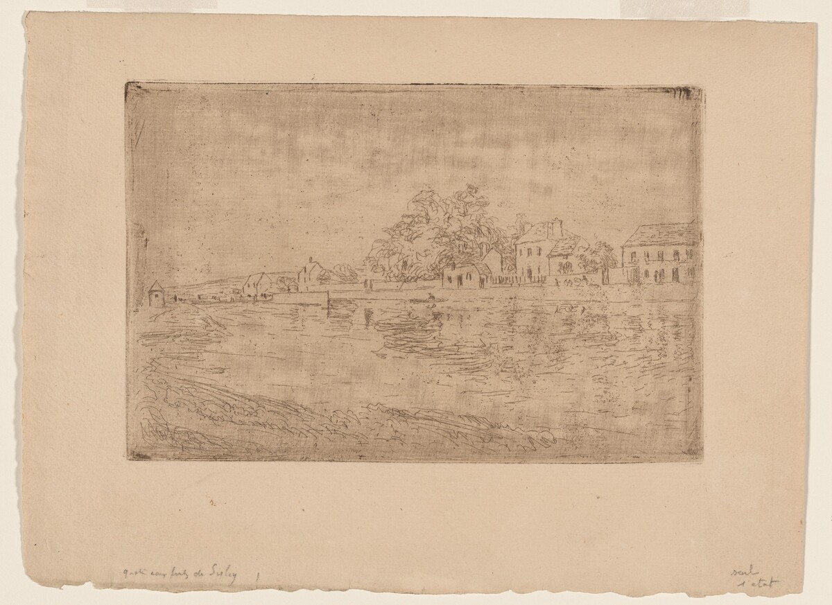 On the Banks of the Loing: Houses by the Water by Alfred Sisley