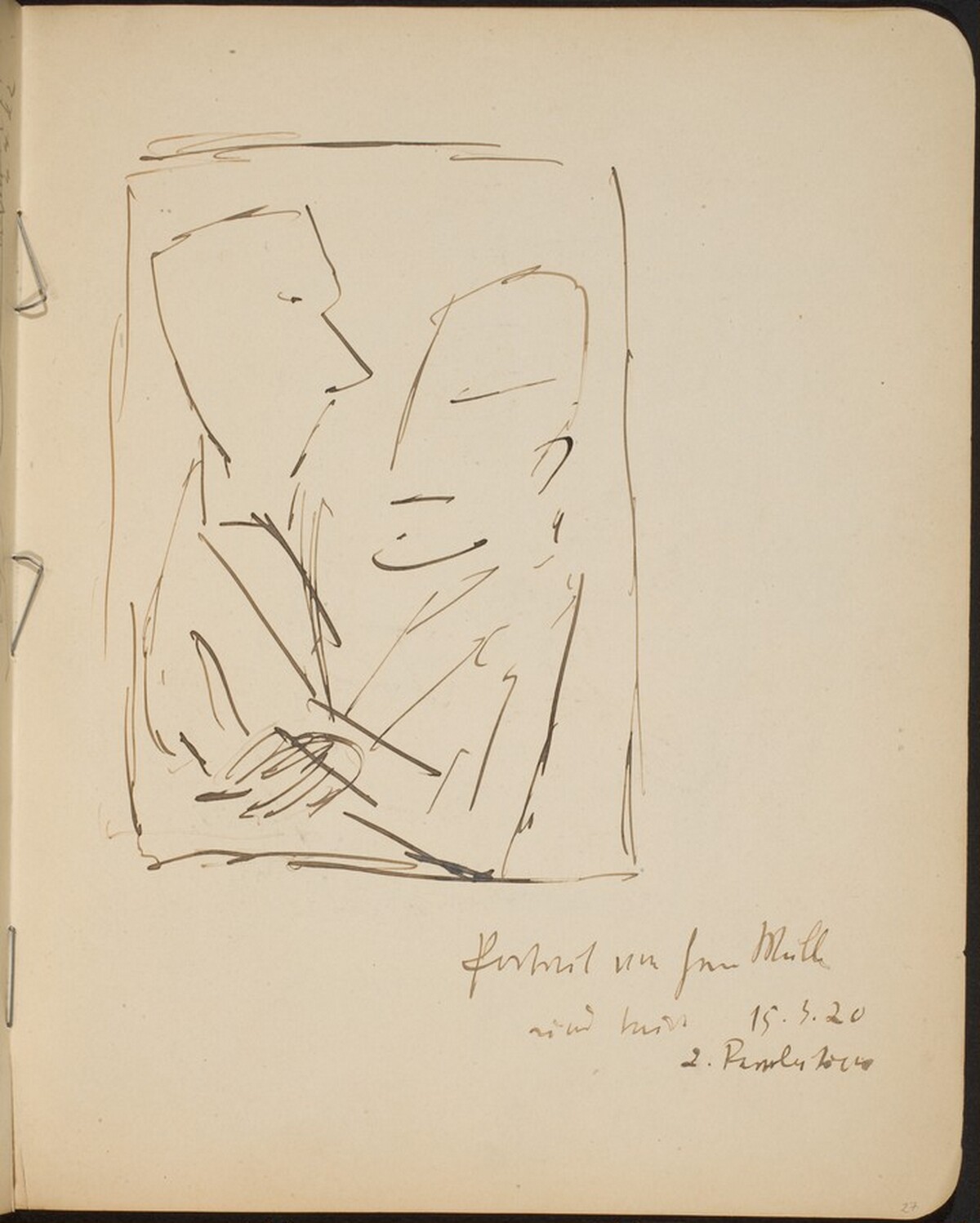 Zwei sich gegenübersitzende Männer, Bezeichnung (Two Men in Profile) [p. 27] by Max Beckmann