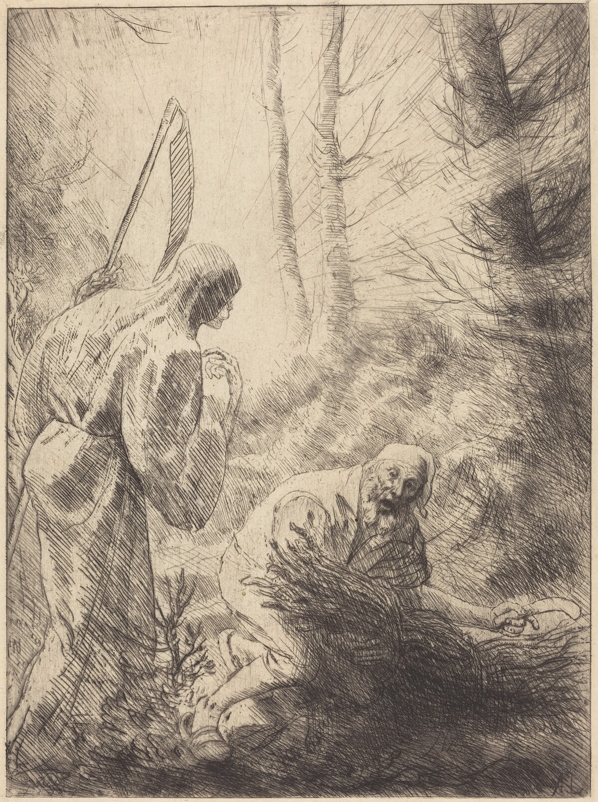 Death and the Woodcutter, 2nd plate (La Mort de le bucheron) by Alphonse Legros