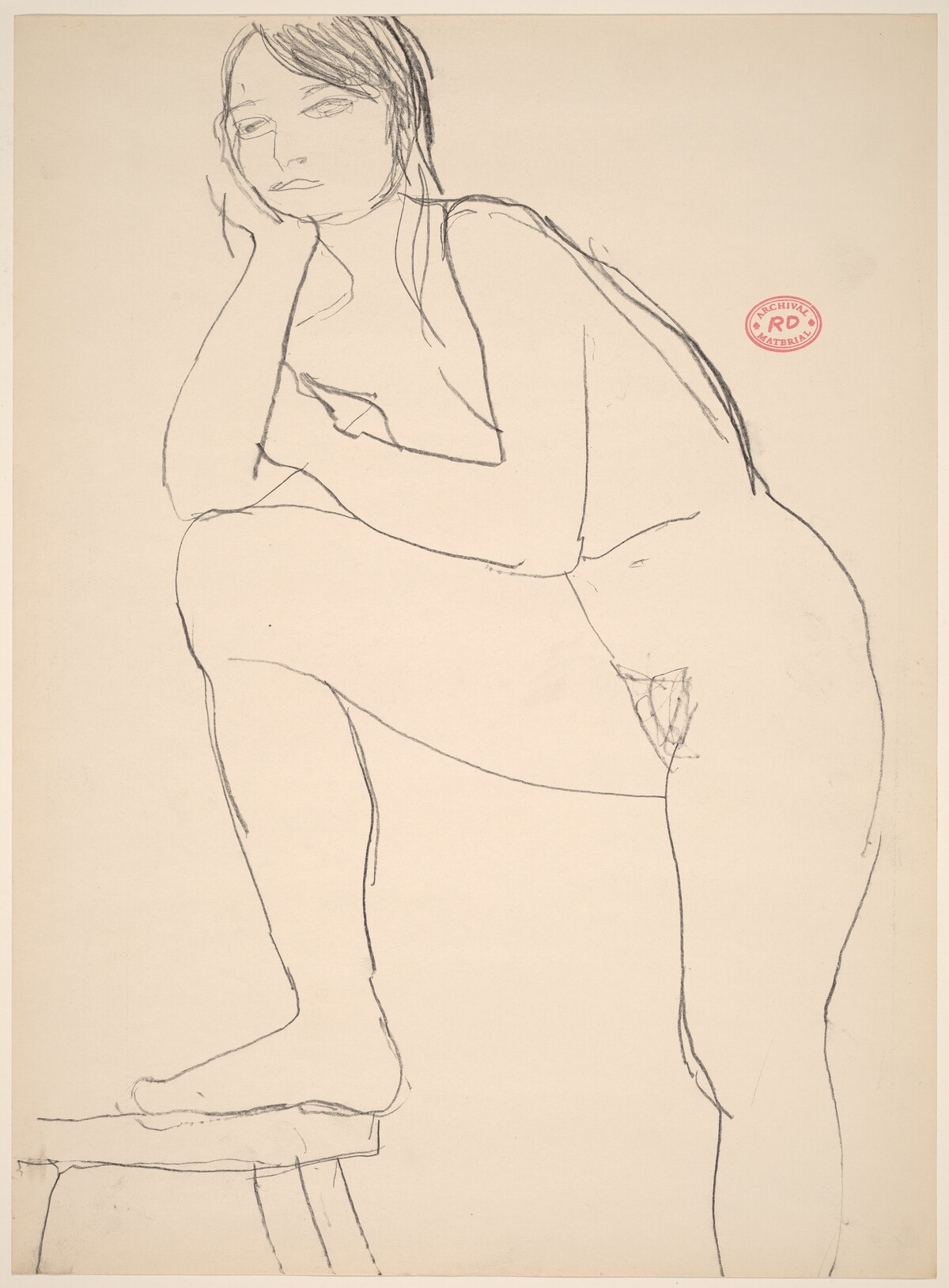Untitled [standing nude with her right foot on a stool] by Richard Diebenkorn