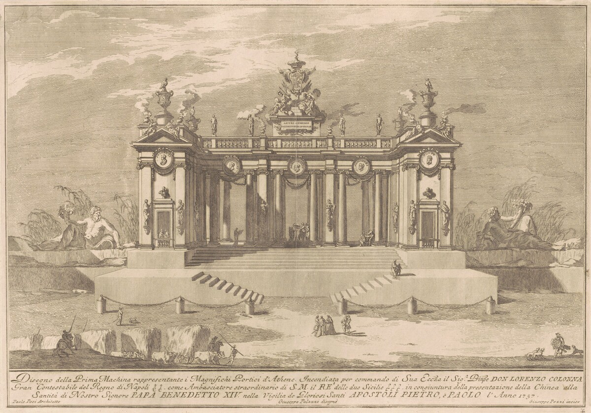 The Prima Macchina for the Chinea of 1757: The Colonnade of the Athenian Lyceum by Giuseppe Pozzi, after Giuseppe Palazzi, after Paolo Posi
