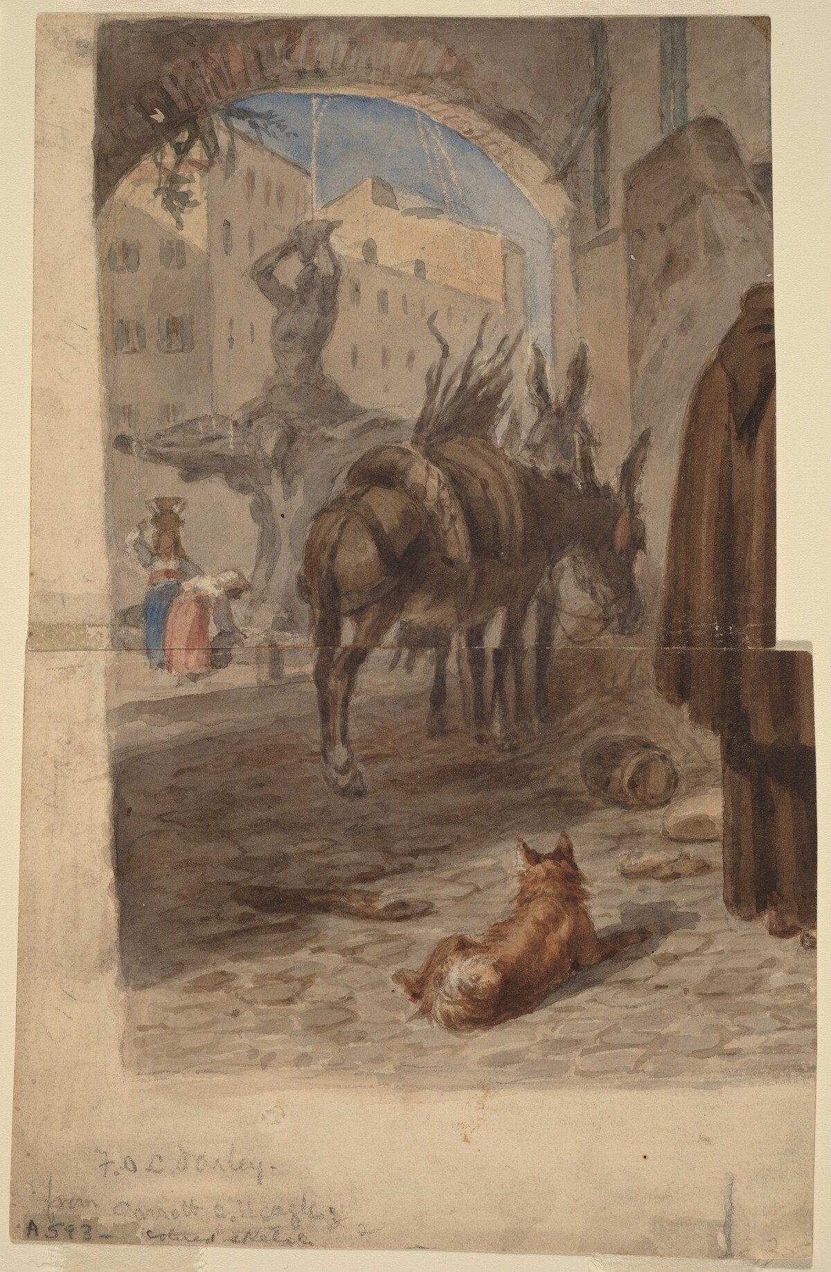 Bernini Fountain, Rome [recto] by Felix Octavius Carr Darley