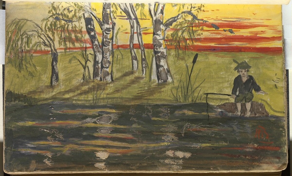 Riverscape with a Boy Fishing by Max Beckmann