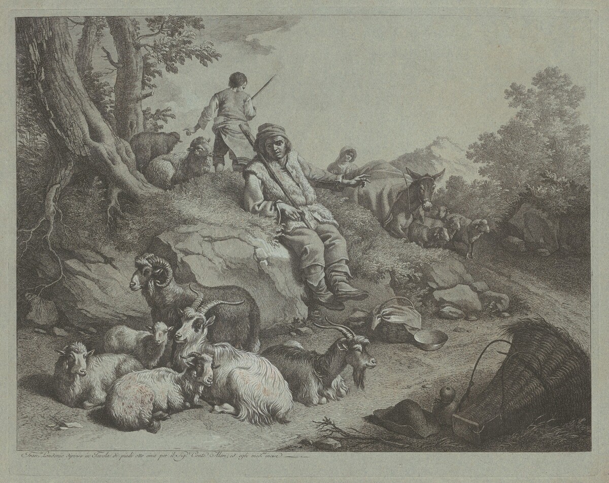 Seated Shepherd before a Flock of Goats by Francesco Londonio