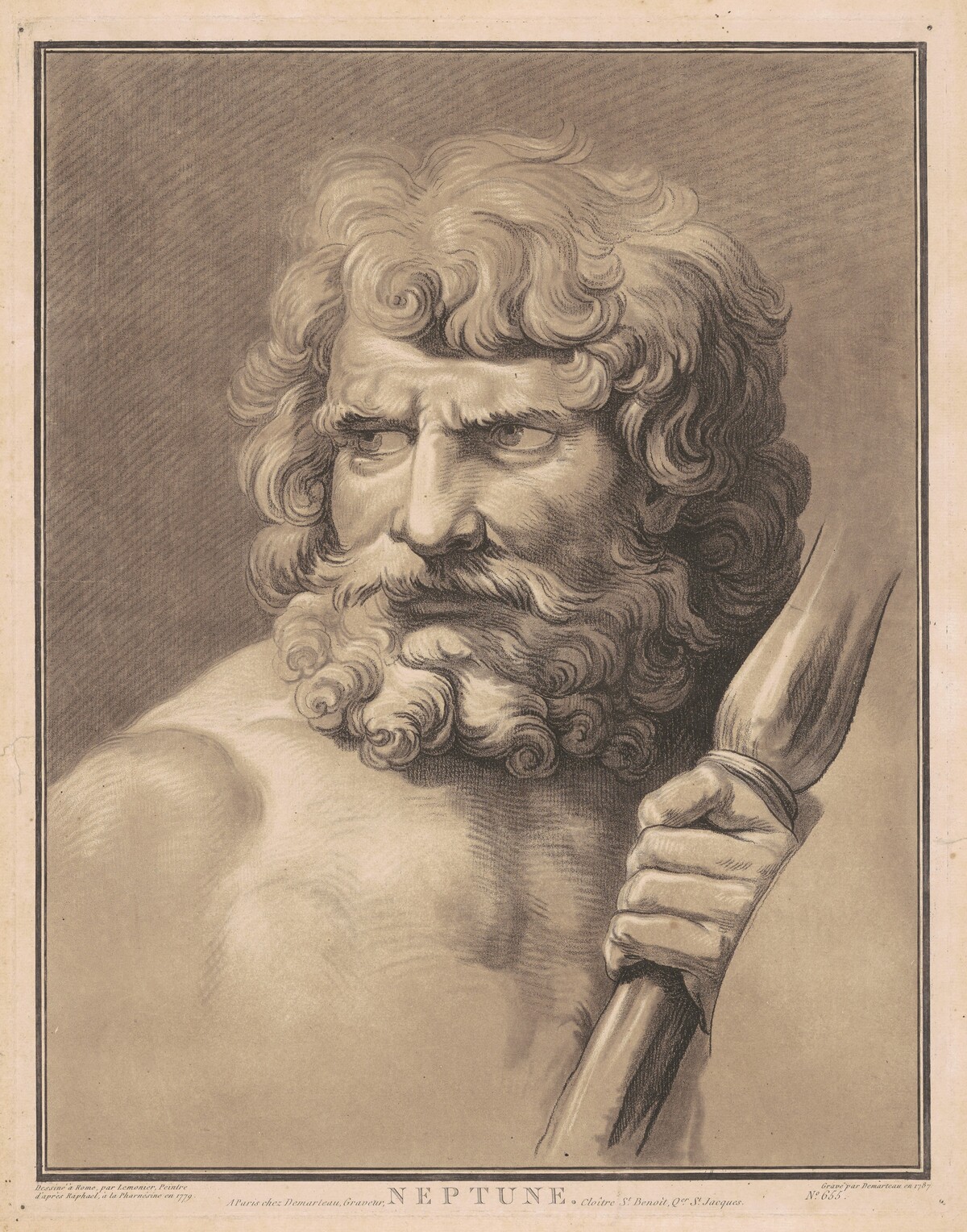 Neptune by Gilles-Antoine Demarteau, after Anicet-Charles-Gabriel Lemonnier, after Raphael