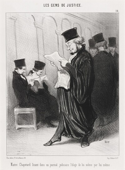 Maitre Chapotard lisant... l'éloge de lui-même...