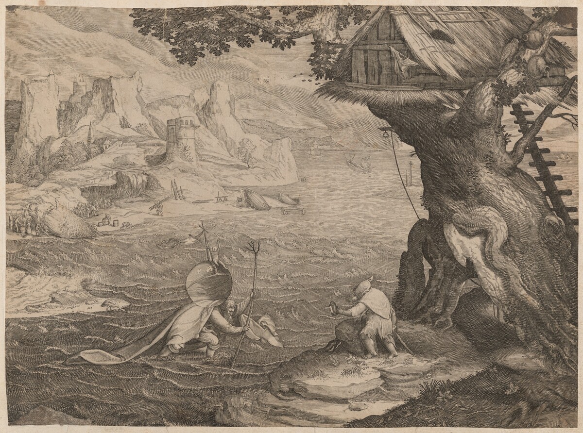 Saint Christopher with the Christ Child by Netherlandish 16th Century, after Master J. Kock