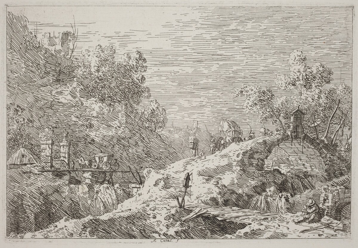 Mountain Landscape with Five Bridges [lower right] by Canaletto