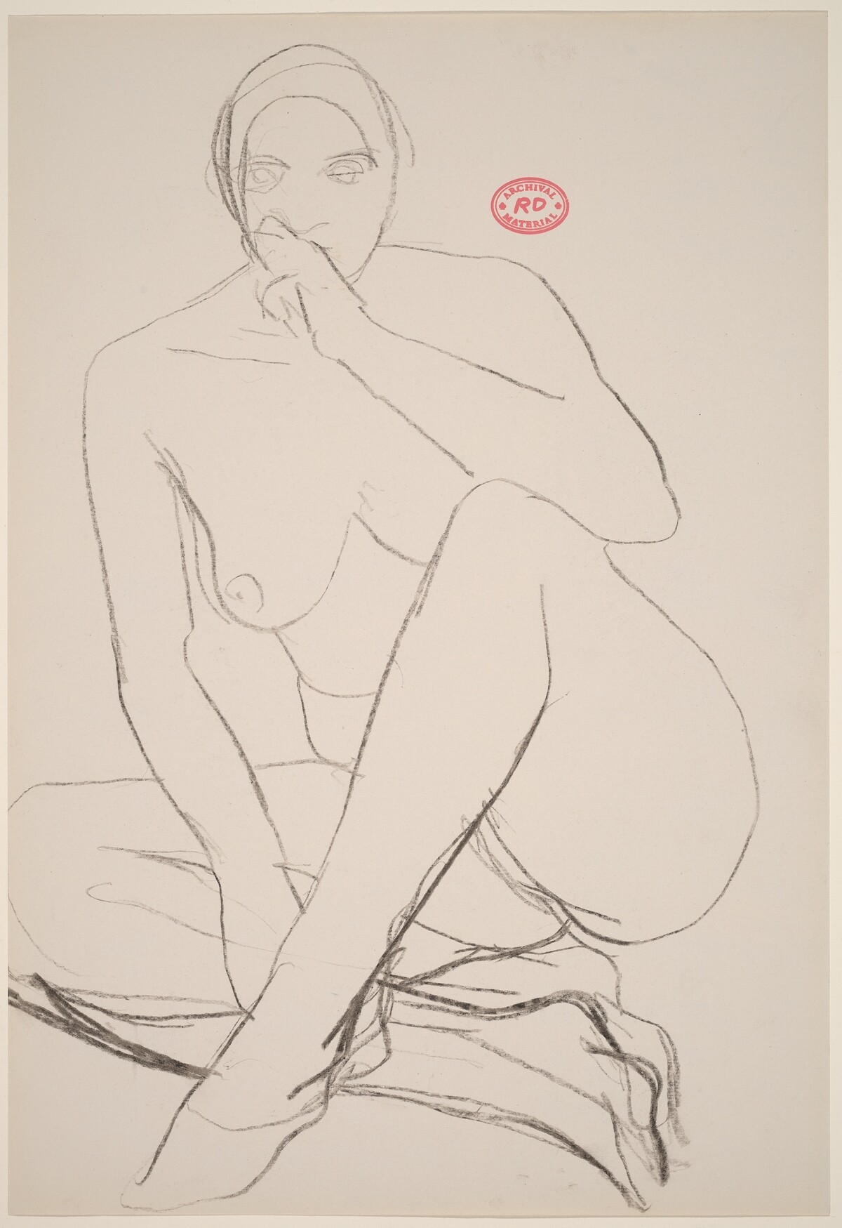 Untitled [seated female nude with hand to mouth] by Richard Diebenkorn