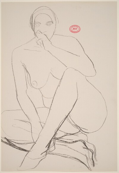 Untitled [seated female nude with hand to mouth]