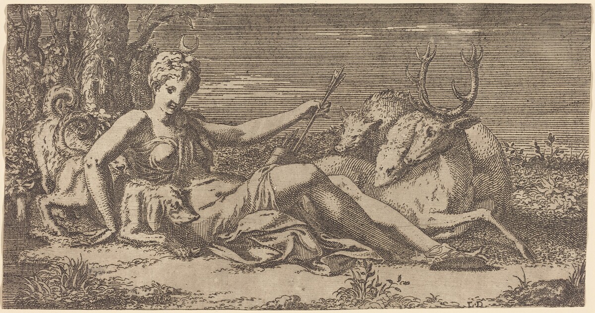 Diana Resting by Léon Davent after Francesco Primaticcio
