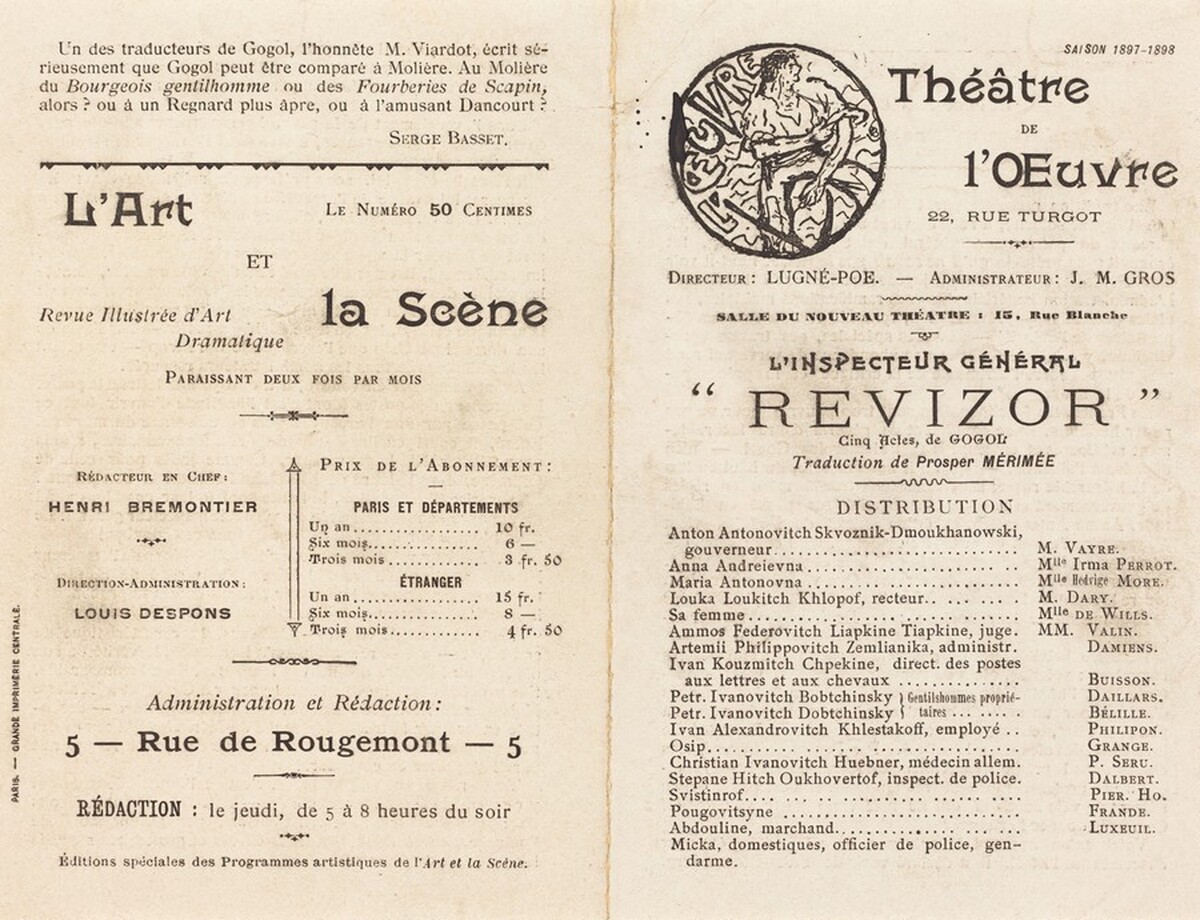 Théâtre de l'Œuvre, for the Playbill of "L'Inspecteur Gèneral Revizor" (The Inspector General) by Nicolai Gogol by Pierre Bonnard
