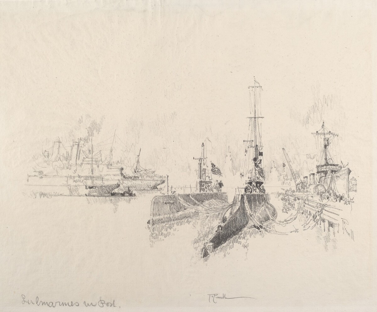 Submarines in Port by Joseph Pennell